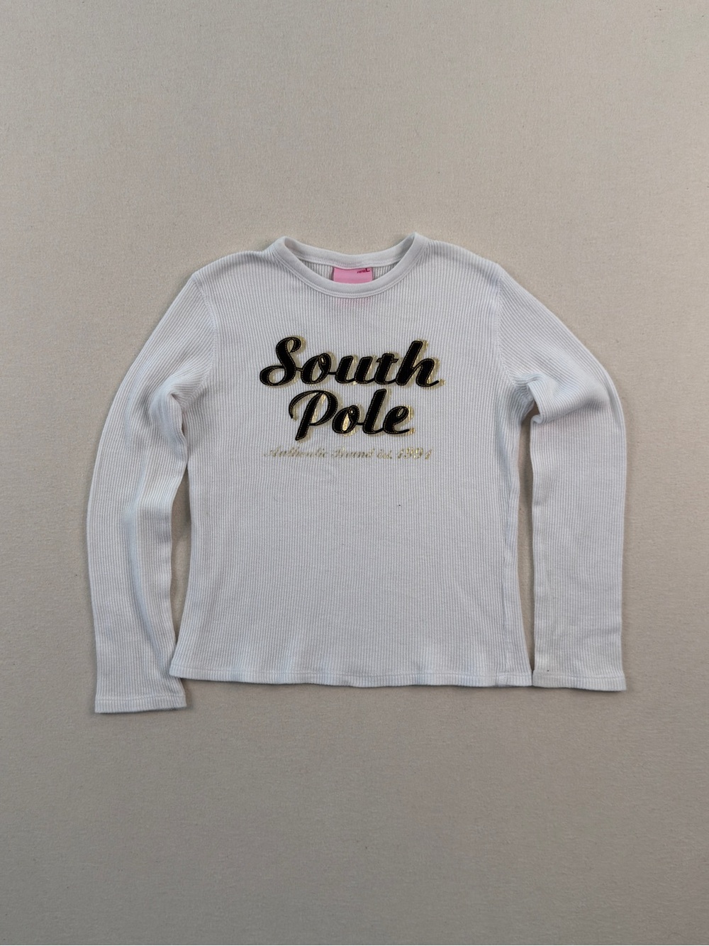 Southpole White Ribbed Long Sleeve Baby Tee Y2K Graphic Fitted Top L